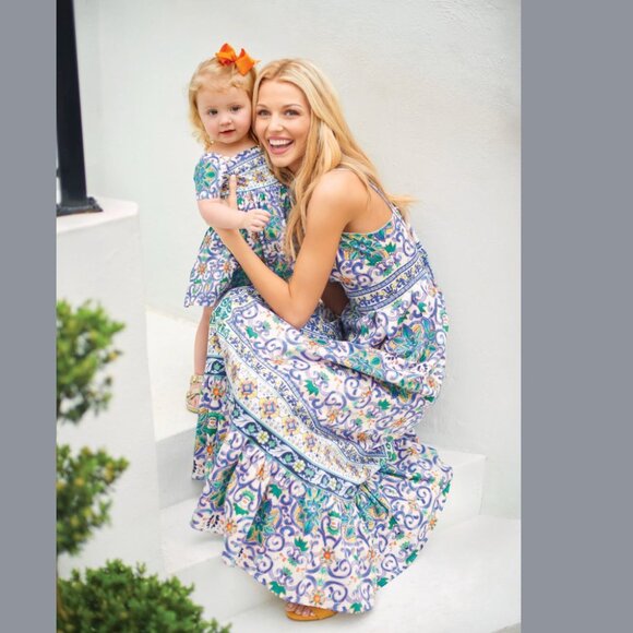 ANTONIO MELANI Paige Blue White Green Tile Italian Print Sz 0 - Picture 4 of 4